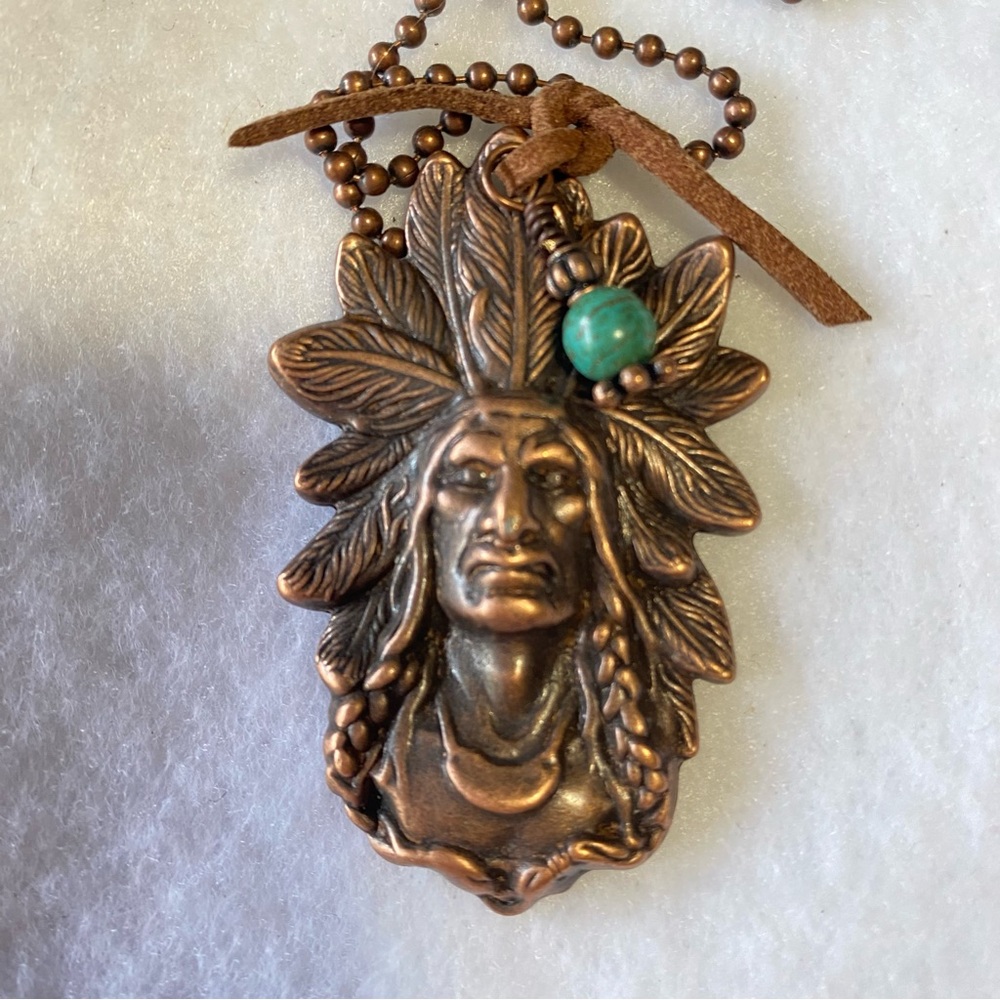 Native American Pendant Necklace Indian Chief Headdress Southwest Western long
